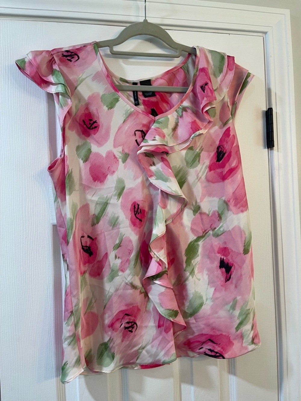 Floral Pink Ruffle Sleeveless Blouse